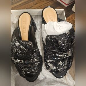 SCHUTZ Black Sequin Women's Mules